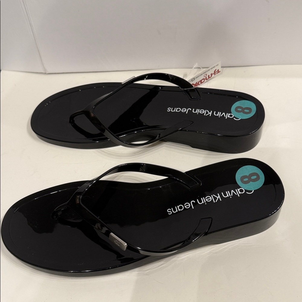 Calvin Klein Jeans Black Flip Flops thong sandals Women's NWT-FINAL PRICE! - Picture 4 of 13